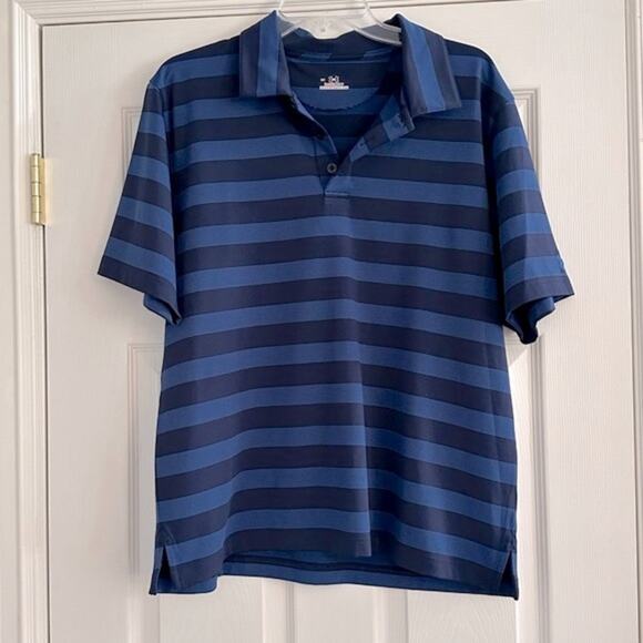 Under Armour UA Polo Mens Blue Striped Golf Short Sleeve Top Large Heatgear - Picture 2 of 11